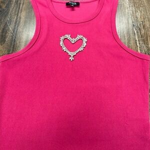 "Julia" Hot PinkHeart Cut Out, Bling,‎ Tank Top, Cropped, Size M, Sexy,